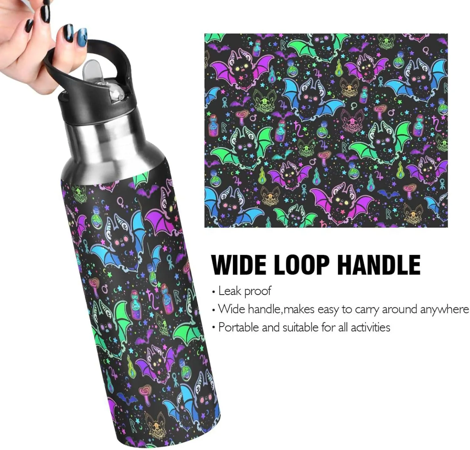 Magic Bat Stainless Steel Water Bottle with Straw Lid - 20 Oz Sports Insulated Water Bottle Thermos for Sport Gym Outdoor Travel School (07-B13)