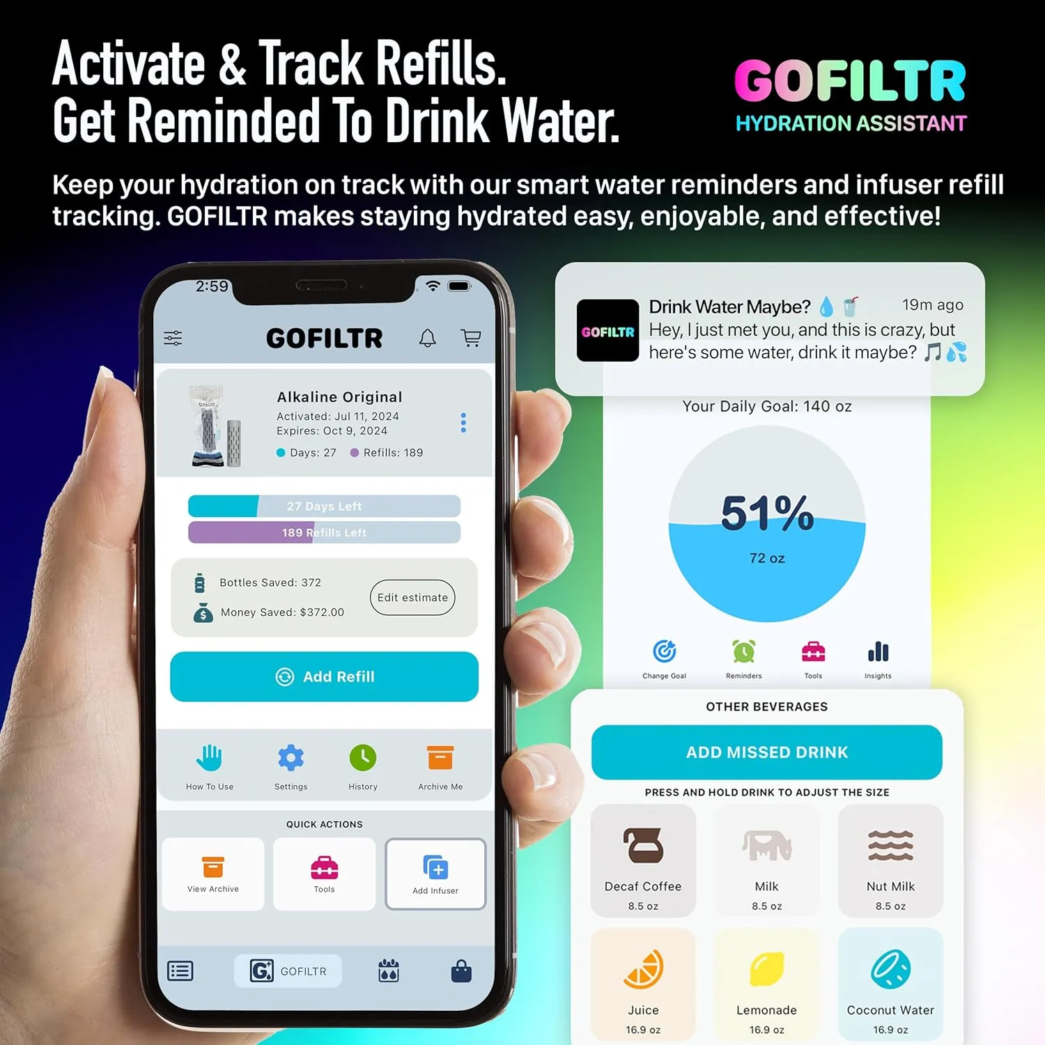 Magnesium Alkaline Water Infuser - 9.5 pH   Electrolytes for Any Water Bottle/Small Pitcher, 750 Refills / 3 Months, Ionized Mineral Water Infuser (Original 1 Pack)