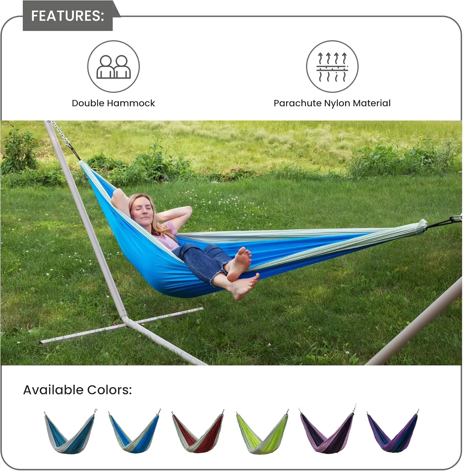 Makena Camping Hammock Set With Storage Bag Double Hammock for Two Outdoor Tree Swing Portable Hammock For Travel Camping Accessories Use Outside Backyard Backpacking Beach Picnic - Colibri Ben