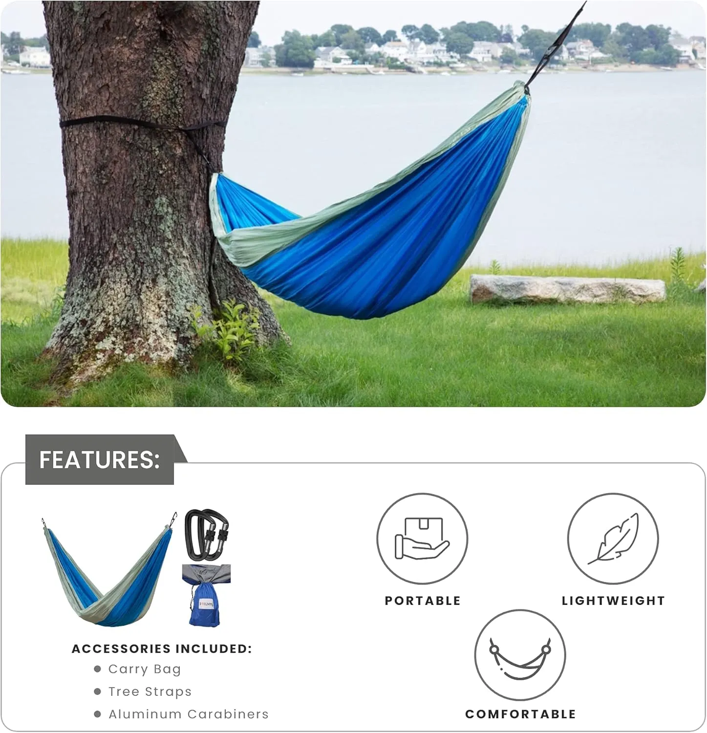 Makena Camping Hammock Set With Storage Bag Double Hammock for Two Outdoor Tree Swing Portable Hammock For Travel Camping Accessories Use Outside Backyard Backpacking Beach Picnic - Colibri Ben