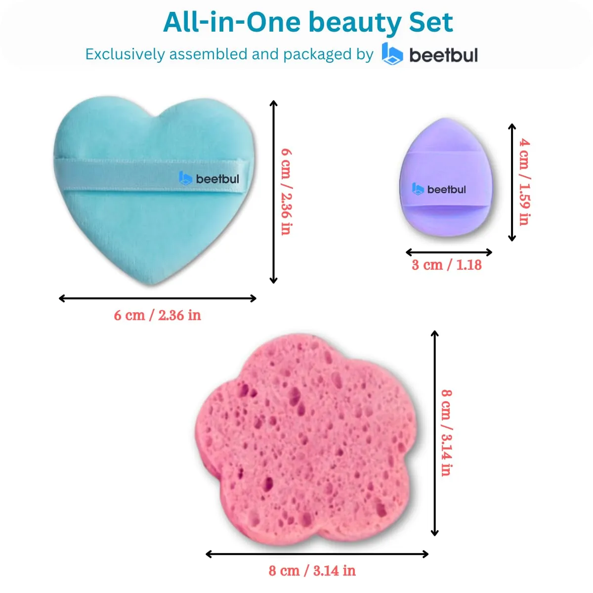 Makeup & Exfoliation Kit - Bissú Compact Powder   1 Medium Velvet Puff   2 Finger Puffs   1 Facial Exfoliating Sponge (06 Natural Beige, One Size)