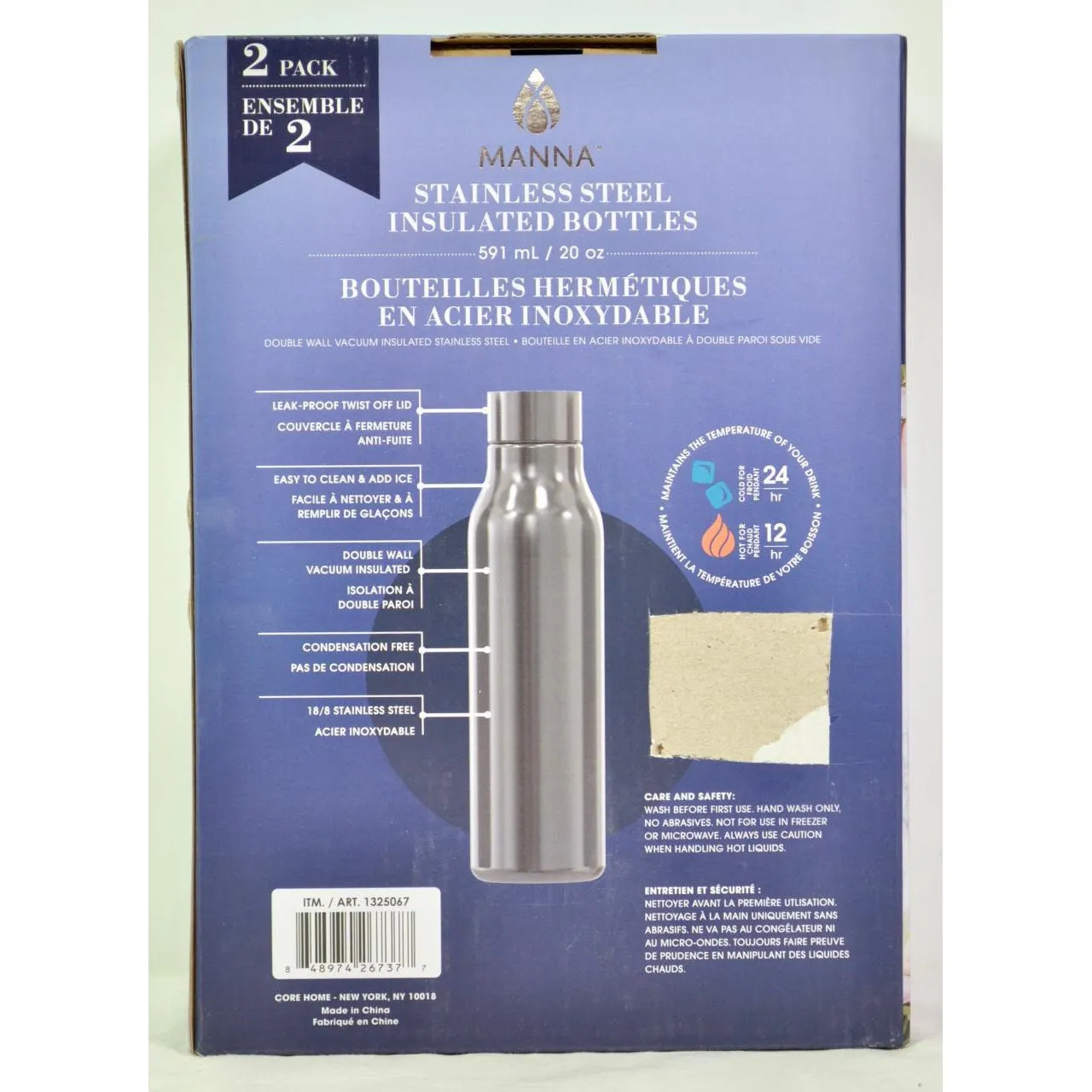 Manna Stainless Steel Insulated 20oz Bottles 2 Pack