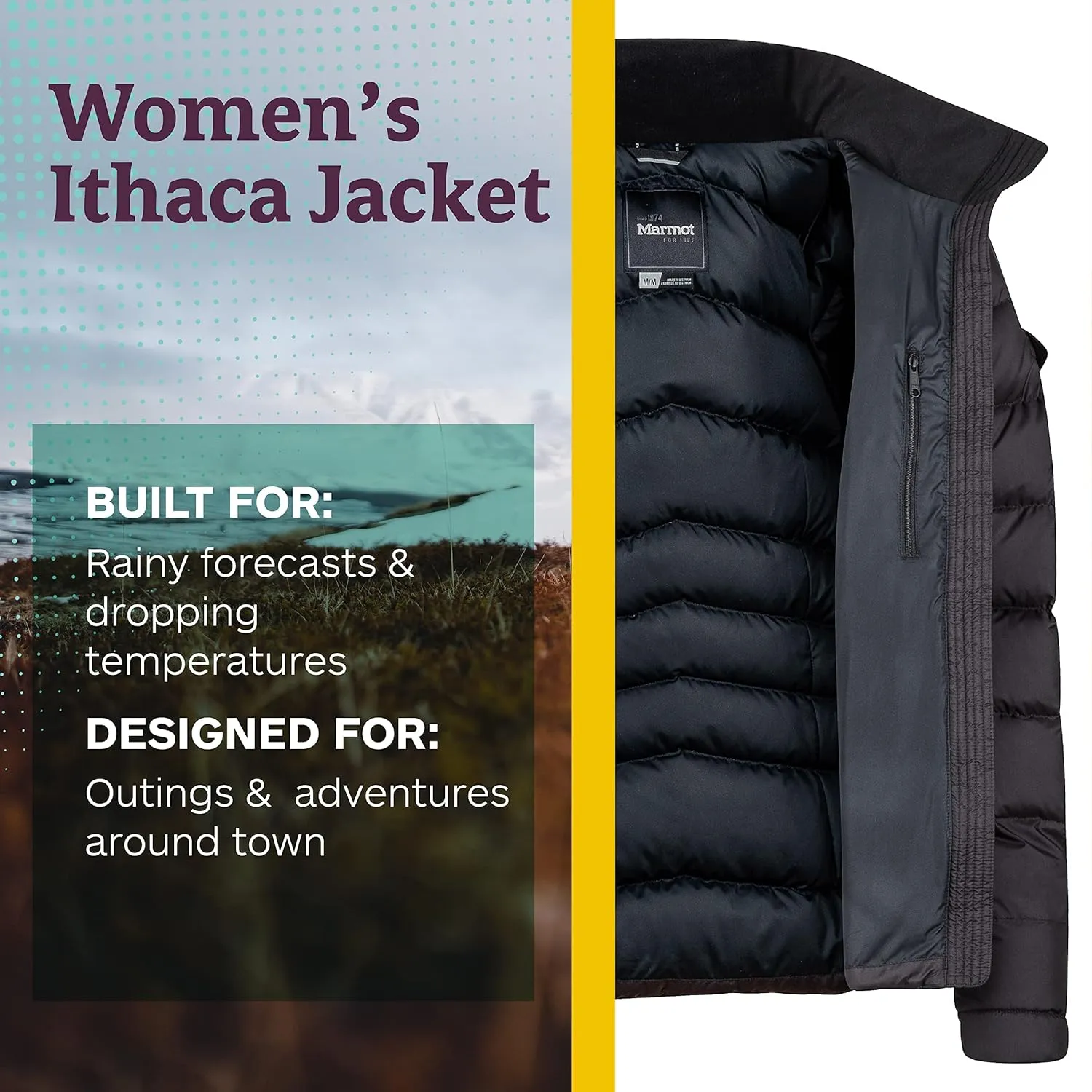 MARMOT Women's Ithaca Jacket - 700-Fill Down-Insulated, Water-Resistant Coat with Zip-Off Hood and Removable Fur Ruff