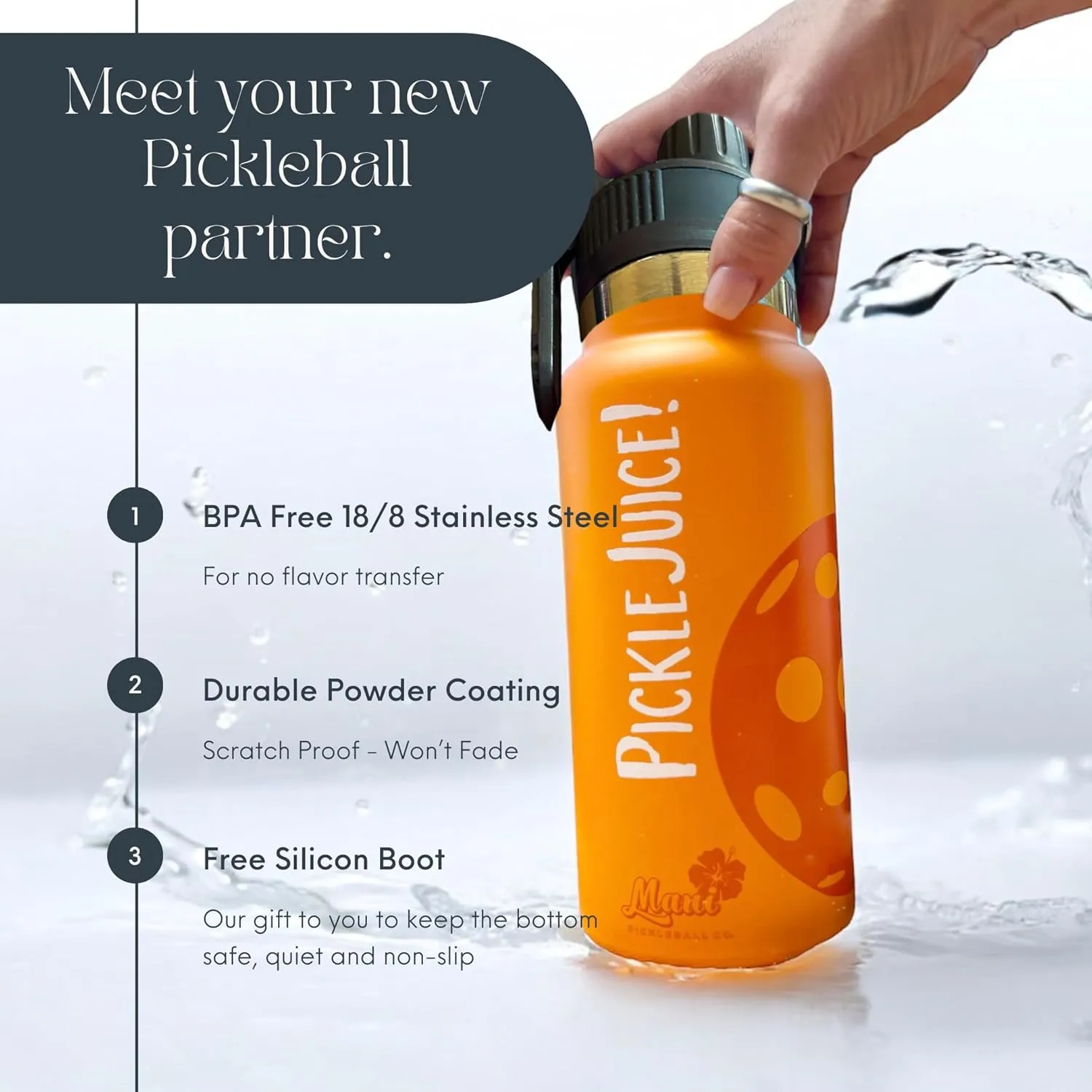 Maui Pickleball Co.™ Pickleball Water Bottle 32oz Insulated Stainless Steel Water Bottle PickleBall Accessories Pickleball Gifts SWIG Lid with Carry Handle