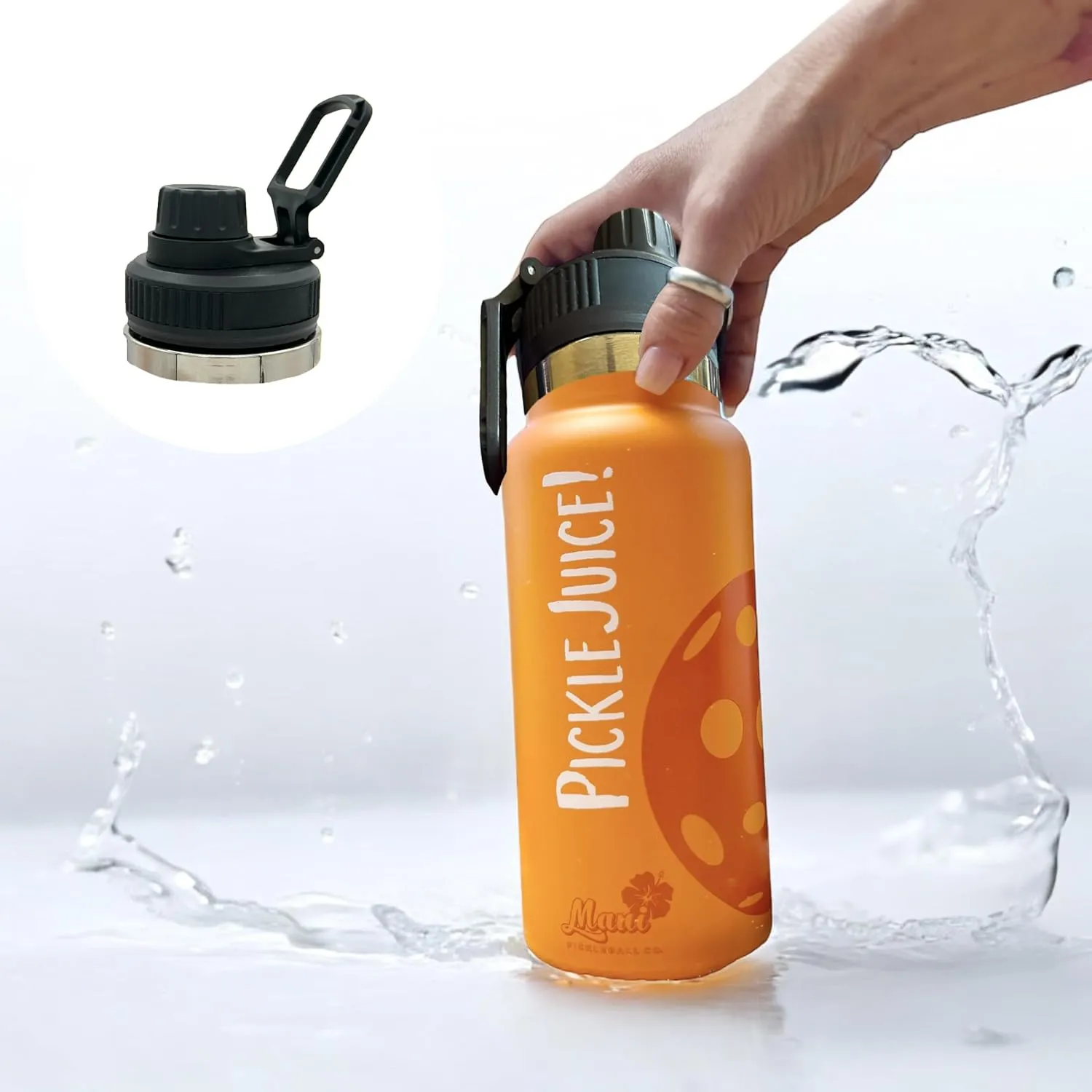Maui Pickleball Co.™ Pickleball Water Bottle 32oz Insulated Stainless Steel Water Bottle PickleBall Accessories Pickleball Gifts SWIG Lid with Carry Handle
