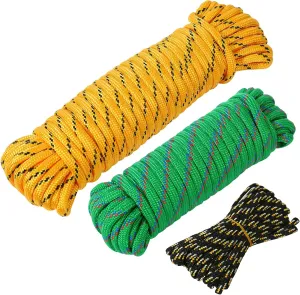 MaxxHaul 50229 3-Pack of 1/4" x 25' 3/8" x 50' 1/2" x 100' Diamond Braided Rope Extra Strength-Sunlight and Weather Resistant, Multicolor