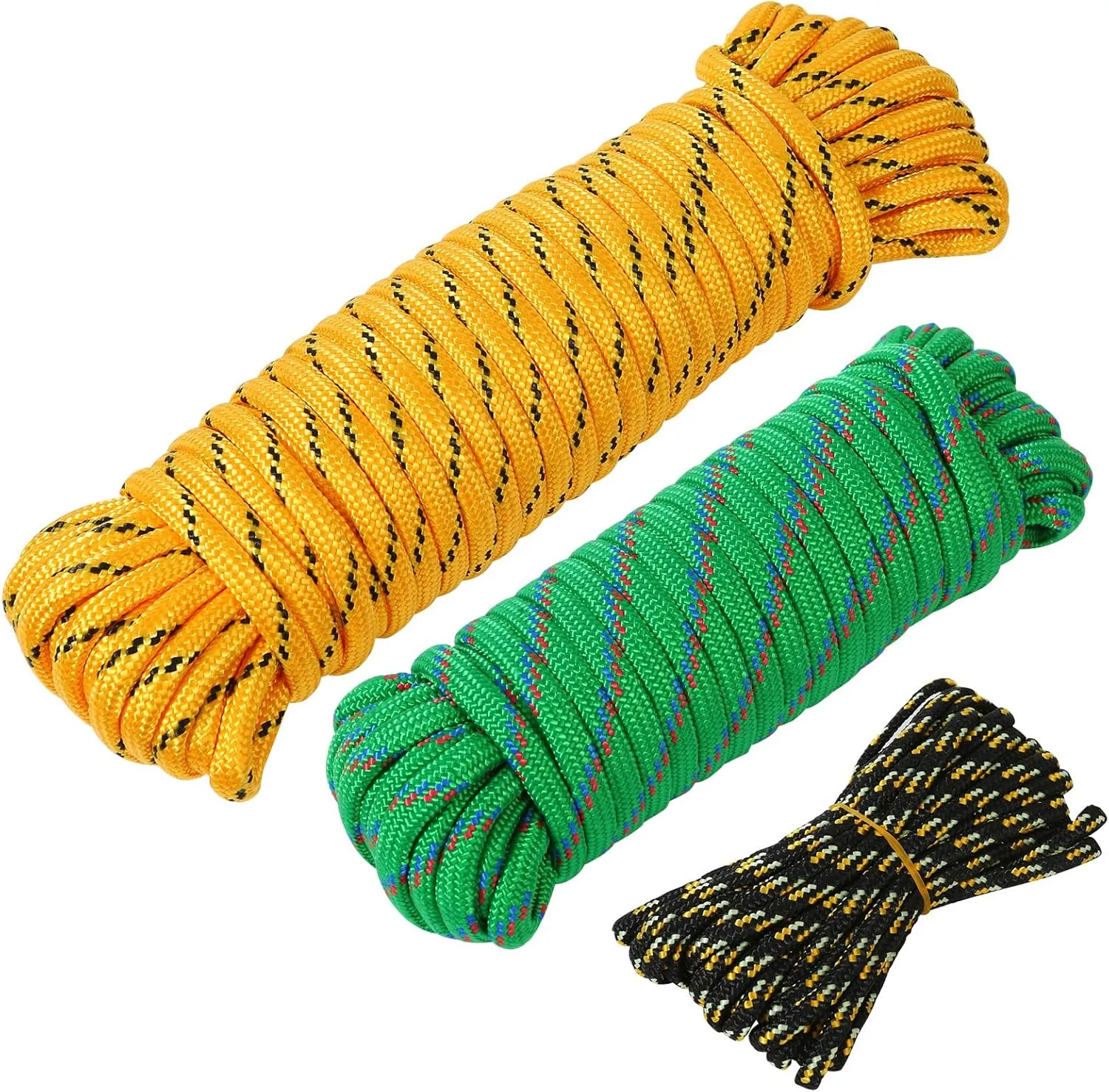 MaxxHaul 50229 3-Pack of 1/4" x 25' 3/8" x 50' 1/2" x 100' Diamond Braided Rope Extra Strength-Sunlight and Weather Resistant, Multicolor