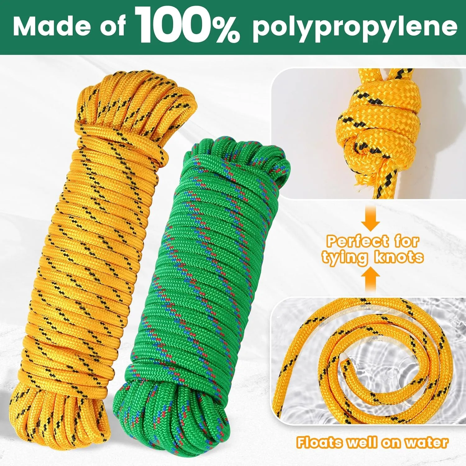 MaxxHaul 50229 3-Pack of 1/4" x 25' 3/8" x 50' 1/2" x 100' Diamond Braided Rope Extra Strength-Sunlight and Weather Resistant, Multicolor