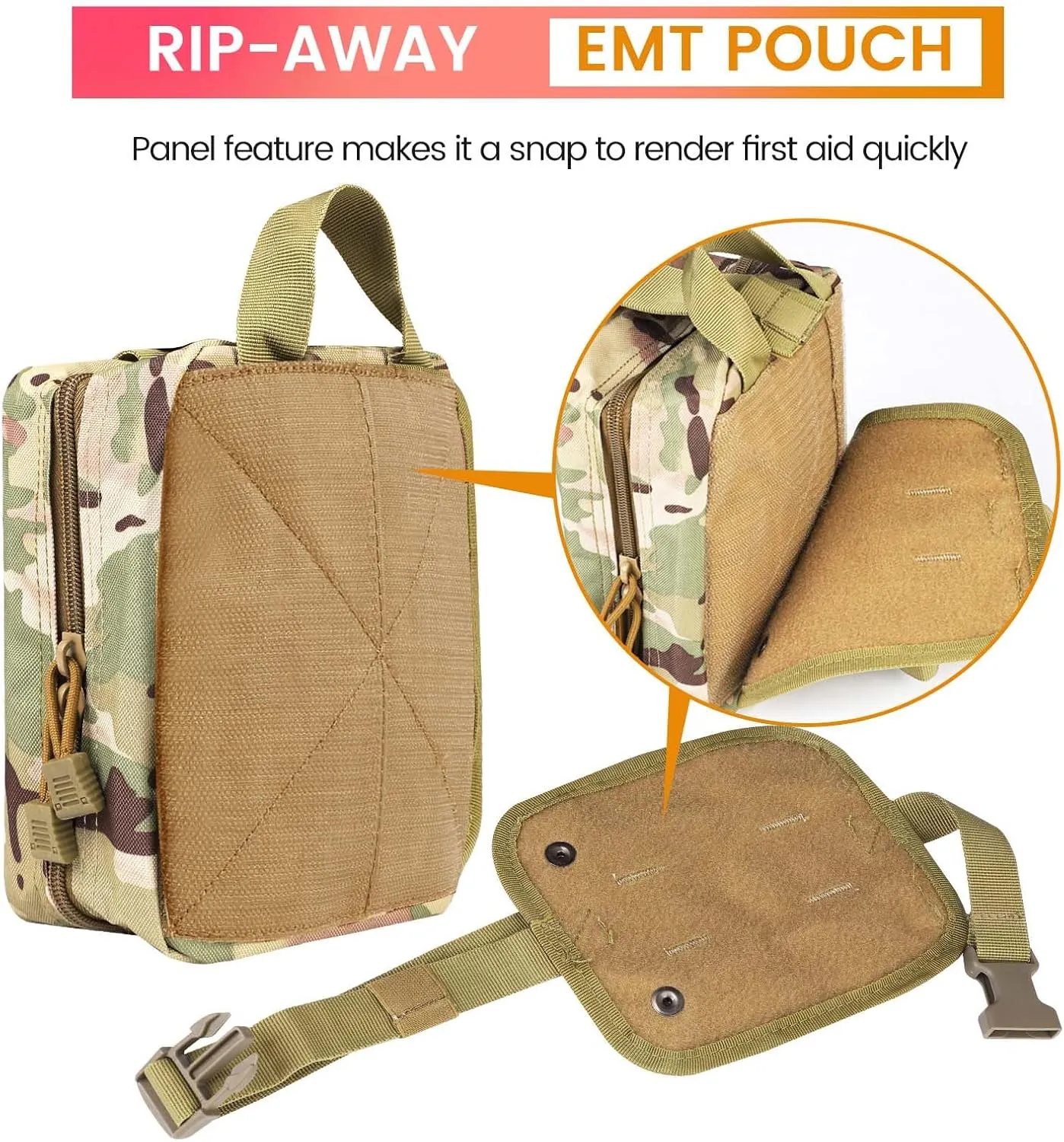 Medical Molle Pouch Tactical - 1000D Nylon First Aid Pouch, Big Capacity EMT Pouch Utility, Heavy Duty Military Grade Rip-Away Ifak Pouch for Home and Outdoor Activities（Bag Only