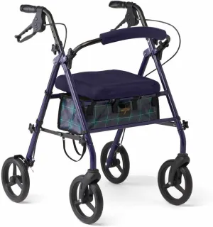 Medline Foldable Steel Rollator with Seat, Microban*, 8" Wheels, 300 lbs. Weight Capacity, Navy - Compact & Portable Mobility Aid for Independence & Comfort