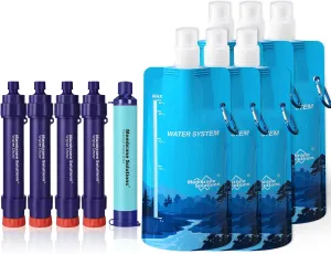 Membrane Solutions WS02 Detachable Water Filter Straw (Pack of 4) with 23oz Collapsible Squeezable Water Filtration System
