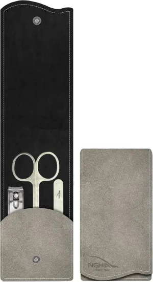 Men Compacted Nail Kit - Grey | Stainless Steel Manicure Set for Travel | Nail Clippers, Scissors, Tweezers