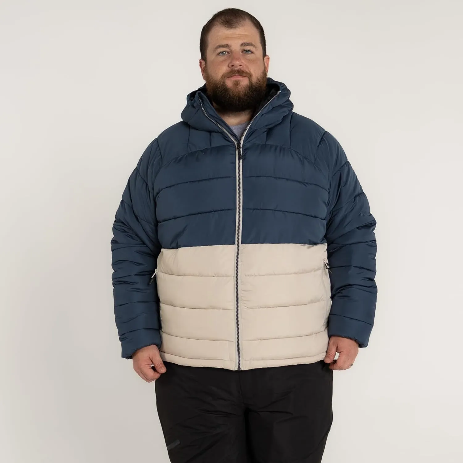 Mens Big 2XL-7XL Synthetic Down Powderhorn Hooded Winter Coat Jacket