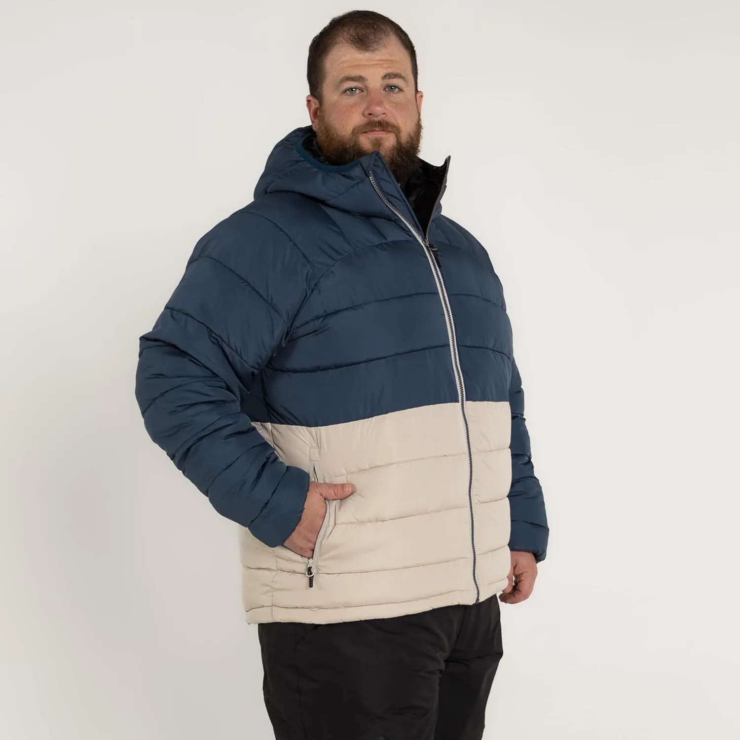 Mens Big 2XL-7XL Synthetic Down Powderhorn Hooded Winter Coat Jacket
