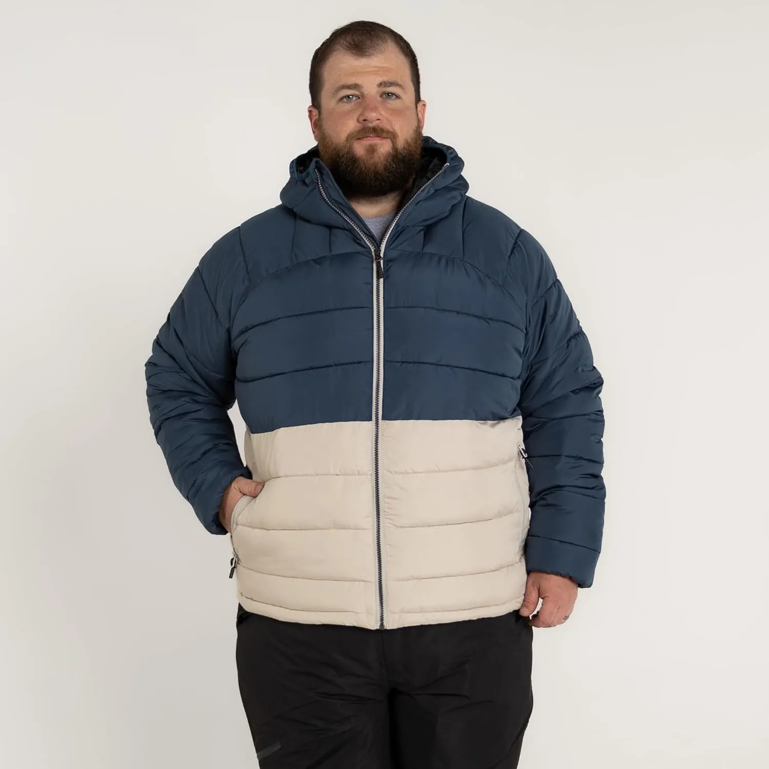 Mens Big 2XL-7XL Synthetic Down Powderhorn Hooded Winter Coat Jacket