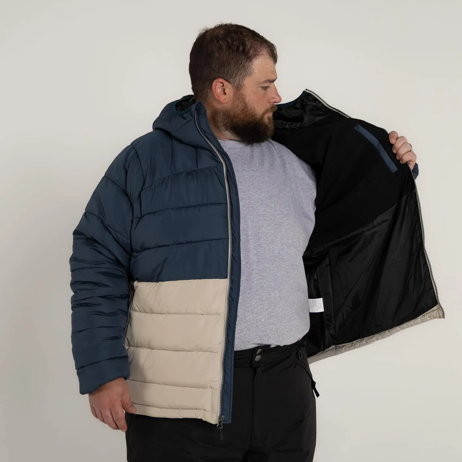Mens Big 2XL-7XL Synthetic Down Powderhorn Hooded Winter Coat Jacket