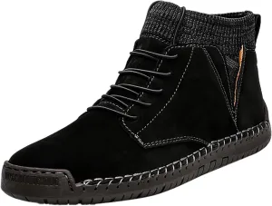 Men's Classic Suede Ankle Boots Lace Up Elastic Winter Boots Soft Flat Soled Walking Boots Mens Shoes 501 Sneaker