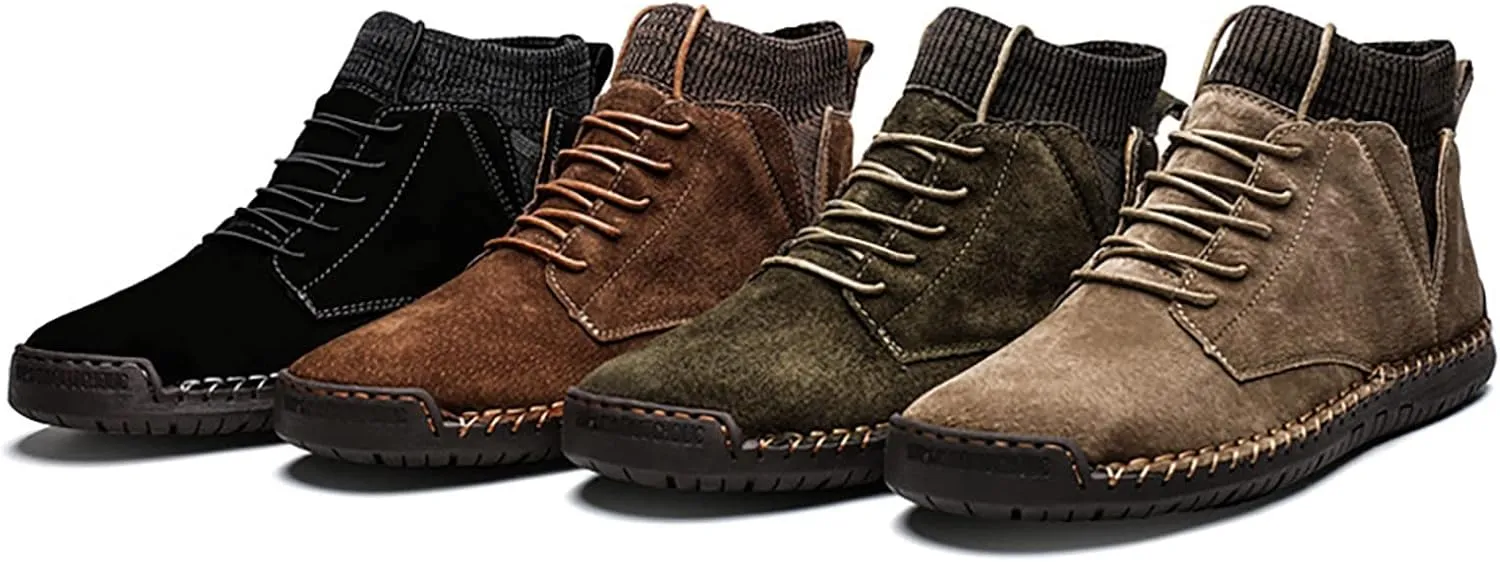 Men's Classic Suede Ankle Boots Lace Up Elastic Winter Boots Soft Flat Soled Walking Boots Mens Shoes 501 Sneaker