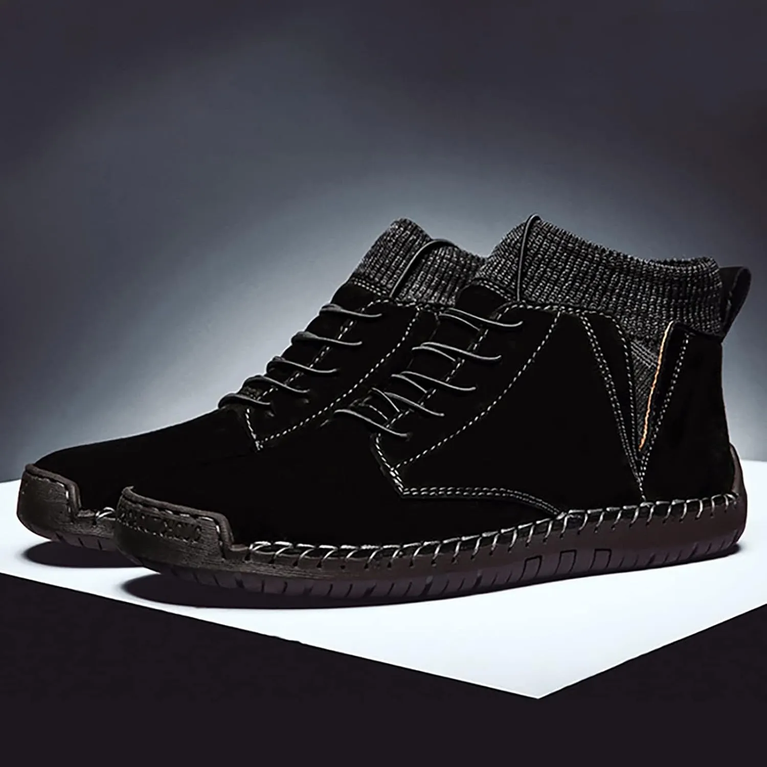 Men's Classic Suede Ankle Boots Lace Up Elastic Winter Boots Soft Flat Soled Walking Boots Mens Shoes 501 Sneaker