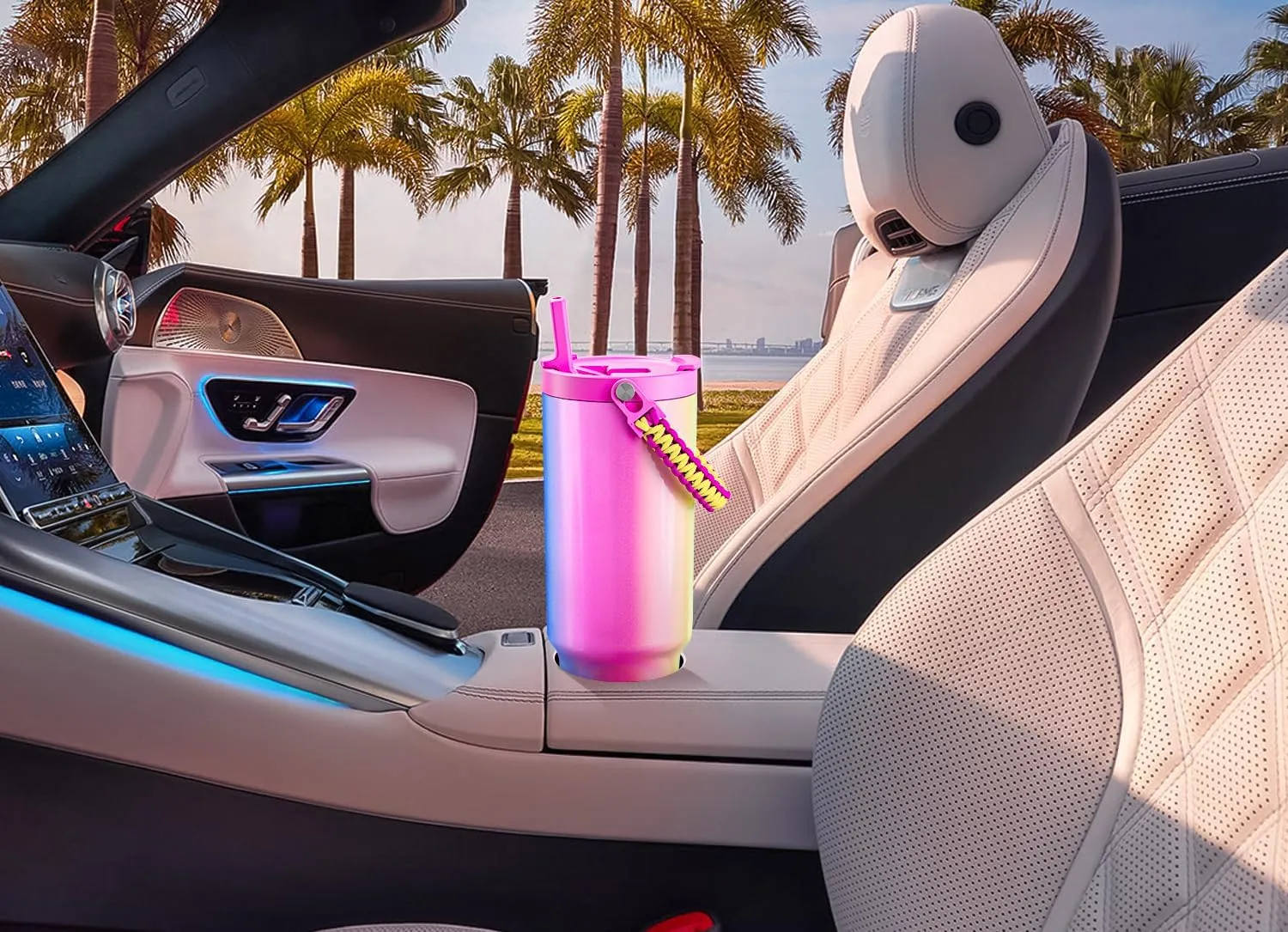Meoky 40 oz Tumbler with Handle and Straw, Insulated Water Bottle, Stainless Steel Travel Mug, Keeps Cold for 34 Hours, 100% Leak Proof, Fits in Car Cup Holder (Bunny)