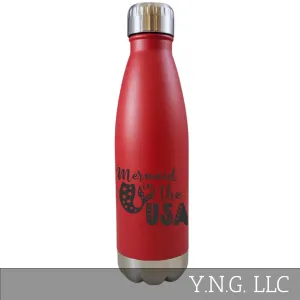Mermaid In The USA Patriotic Theme Red 17oz Water Bottle LA5107