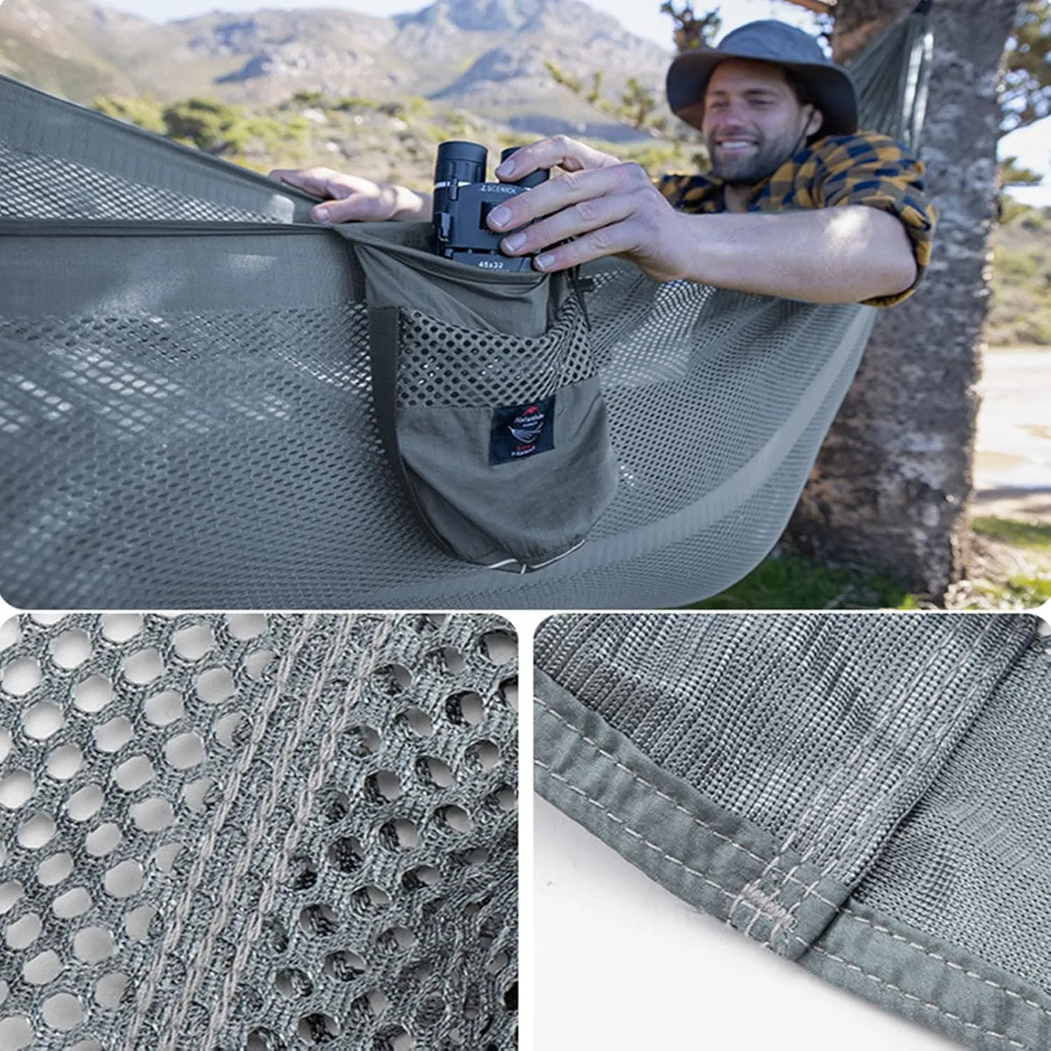 Mesh Hammock, Portable Camping Mesh Hammock, Breathable Lightweight Ice Silk Double & Single Nylon Hammocks, for Outdoor Adventures Camping (290X148cm,Blue)