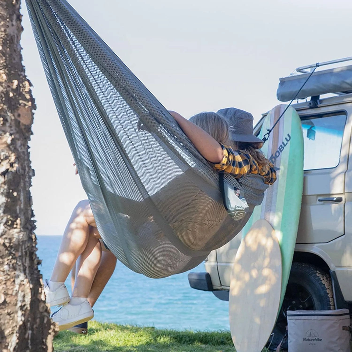 Mesh Hammock, Portable Camping Mesh Hammock, Breathable Lightweight Ice Silk Double & Single Nylon Hammocks, for Outdoor Adventures Camping (290X148cm,Blue)
