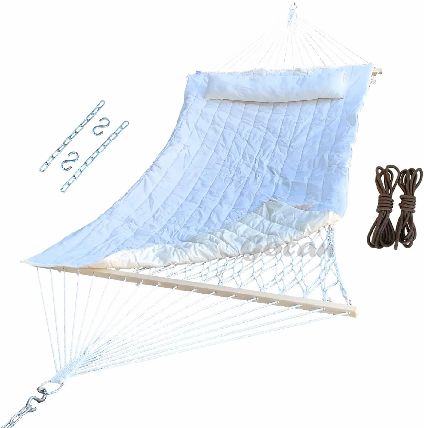 Mesh Hammock,Cotton Rope hammocks with Pad Chains Hooks Tree Straps fit Stands from 9' to 15' for Outside Indoor Patio Yard