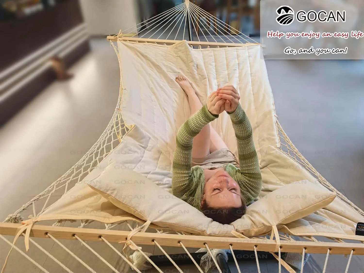 Mesh Hammock,Cotton Rope hammocks with Pad Chains Hooks Tree Straps fit Stands from 9' to 15' for Outside Indoor Patio Yard