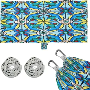 Mexican Tile Camping Hammock, Single Portable Hammocks with Tree Straps & Attached Carry Bag, 330Lbs Capacity Perfect for Outside Indoor Hiking Beach Backpack Travel