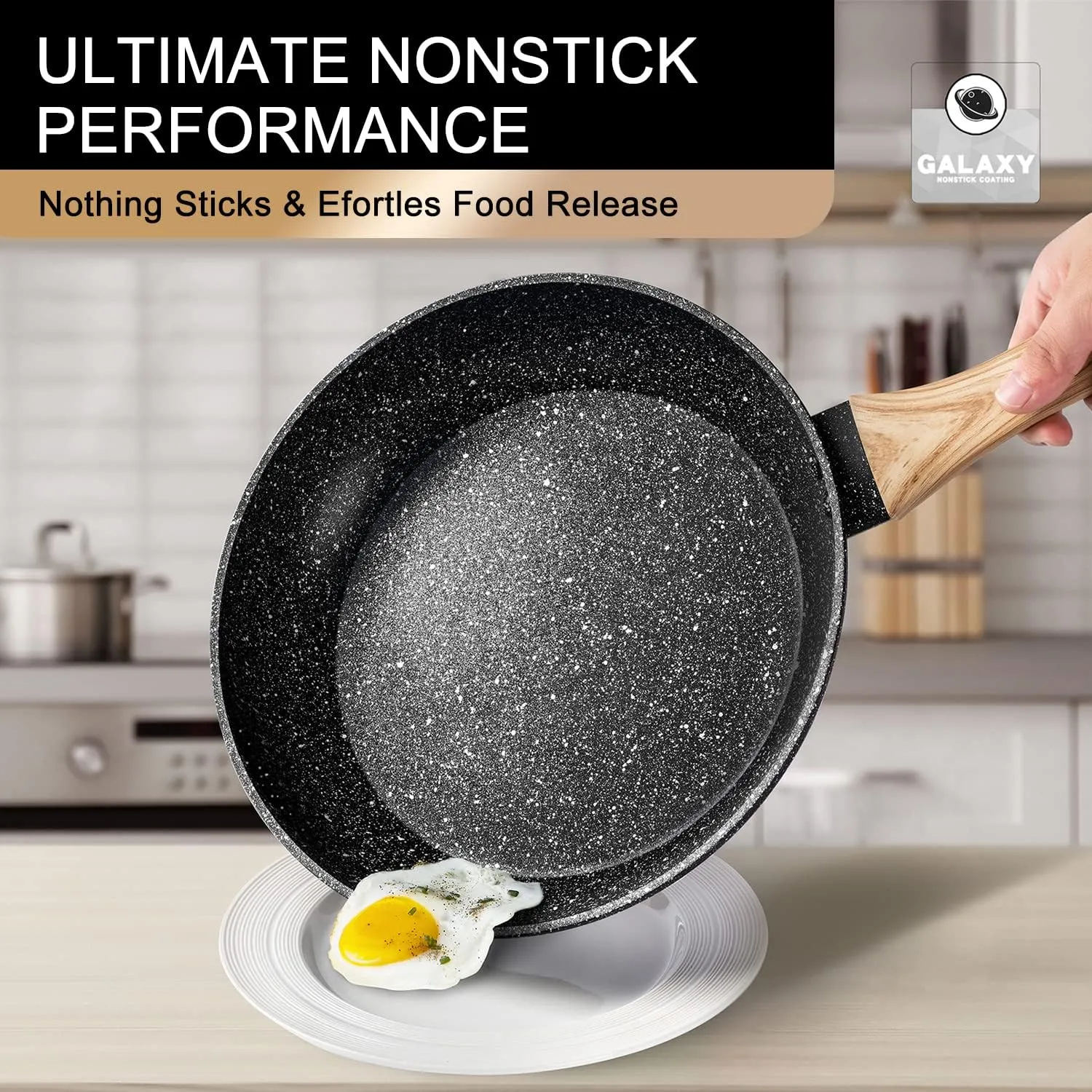 MICHELANGELO 8 Inch Nonstick Frying Pan with Lid, Non Stick Small Frying Pan with Non-Toxic Coating, Non-Stick Skillet with Ergonomic Handle, All Cooktops Compatible, Black