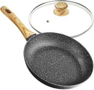 MICHELANGELO 8 Inch Nonstick Frying Pan with Lid, Non Stick Small Frying Pan with Non-Toxic Coating, Non-Stick Skillet with Ergonomic Handle, All Cooktops Compatible, Black