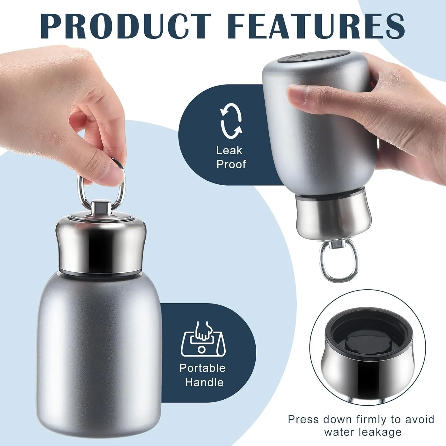 Mifoci 4 Pcs 10oz Mini Stainless Steel Water Bottle Slim Insulated Thermal Small Vacuum Hot Cold Drink Portable Water Bottle for Women Gifts Travel Camping Hiking (Silver)