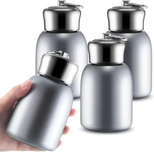 Mifoci 4 Pcs 10oz Mini Stainless Steel Water Bottle Slim Insulated Thermal Small Vacuum Hot Cold Drink Portable Water Bottle for Women Gifts Travel Camping Hiking (Silver)