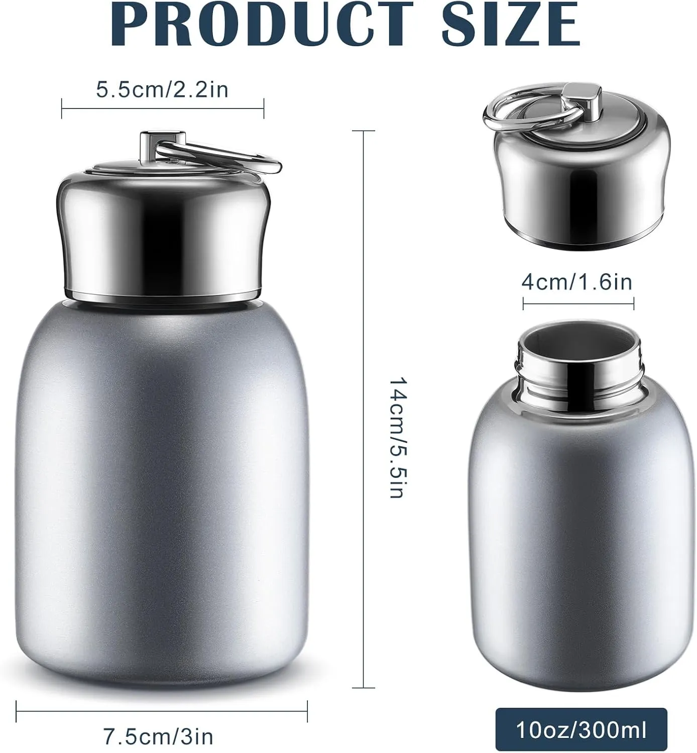 Mifoci 4 Pcs 10oz Mini Stainless Steel Water Bottle Slim Insulated Thermal Small Vacuum Hot Cold Drink Portable Water Bottle for Women Gifts Travel Camping Hiking (Silver)