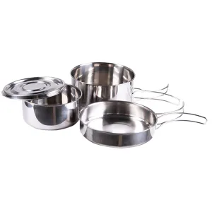 MIL-TEC cooking set stainless steel 4 pieces cookware camping outdoor utensils