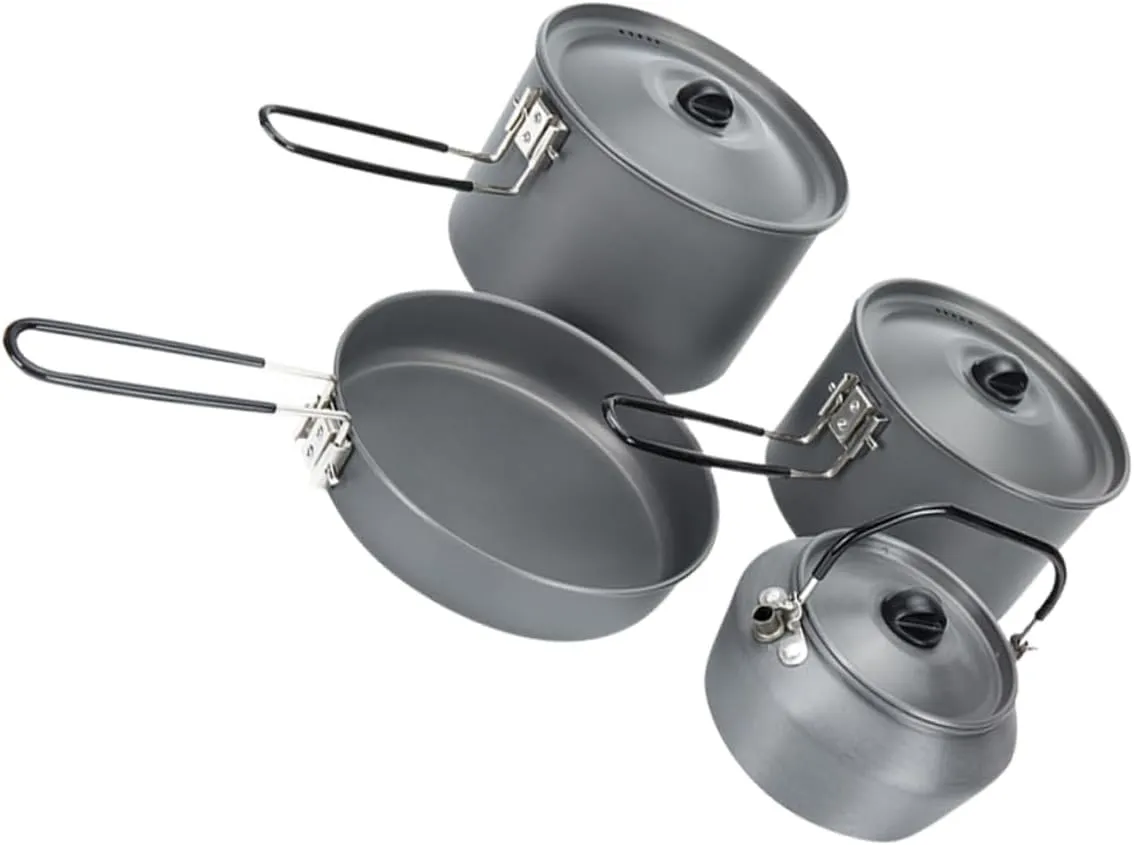 Milisten 4-Piece Nonstick Camping Cookware Set Teapot Pots and Pans Outdoor Cooking Kit for Camping Hiking and
