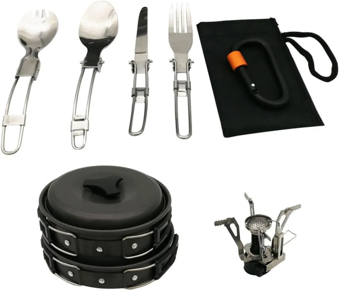 Milisten Portable Camping Cookware Set Compact Outdoor Hiking Cookware Stainless Steel Pan Set