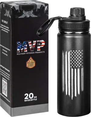 Military Gift Shop American Flag 20oz Sports Water Bottle | Insulated Metal | Stainless Steel | Outdoor Sports, Hiking - USA Flag 20oz Bottle