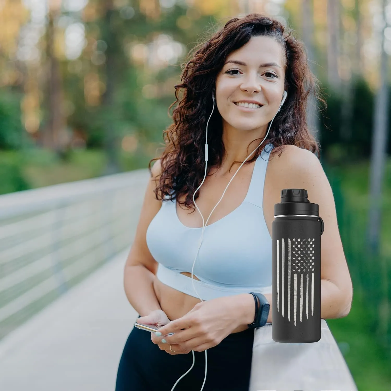 Military Gift Shop American Flag 20oz Sports Water Bottle | Insulated Metal | Stainless Steel | Outdoor Sports, Hiking - USA Flag 20oz Bottle