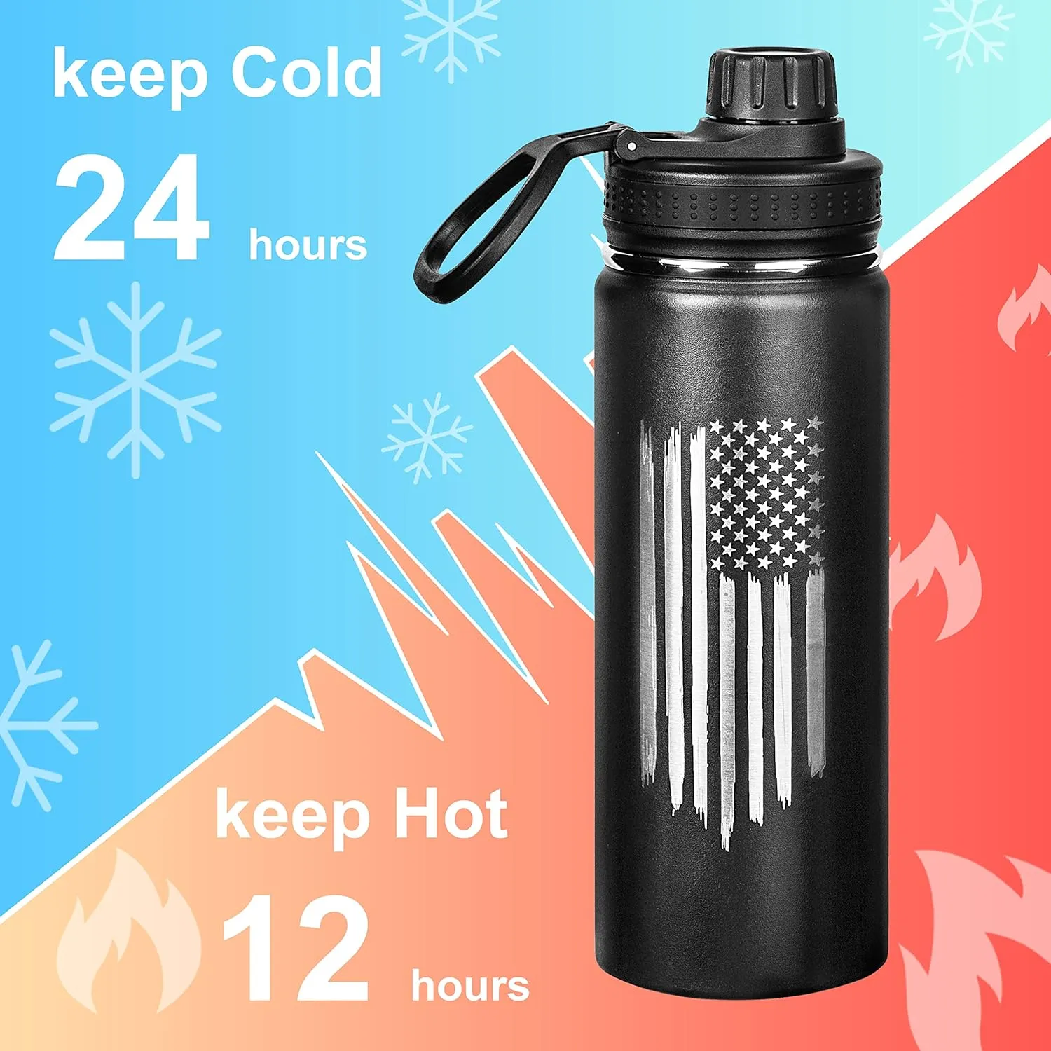 Military Gift Shop American Flag 20oz Sports Water Bottle | Insulated Metal | Stainless Steel | Outdoor Sports, Hiking - USA Flag 20oz Bottle
