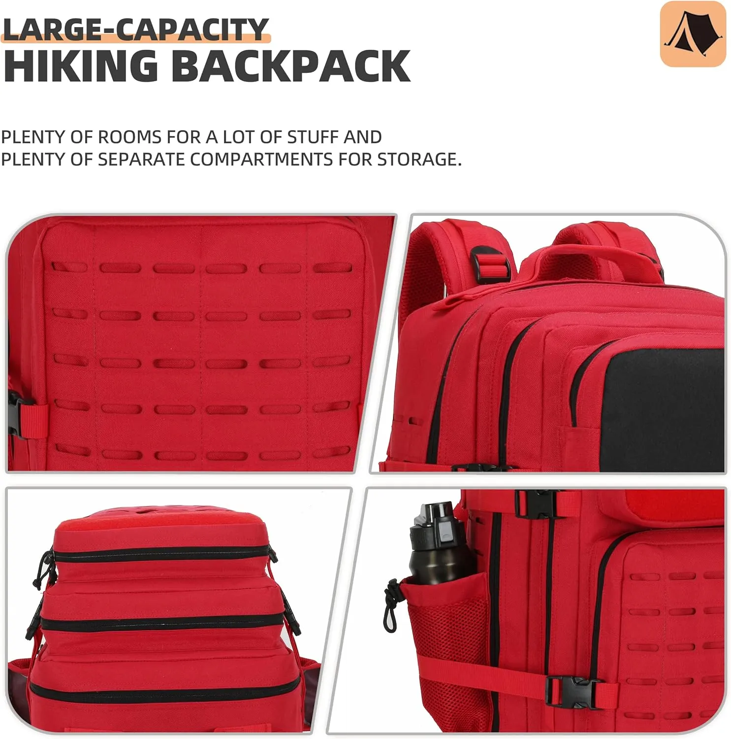 Military Tactical Backpacks Molle Army Assault Pack Hydration Pack Waist Belt Tactical Daypack Molle Hiking Packs (Model2-Red)