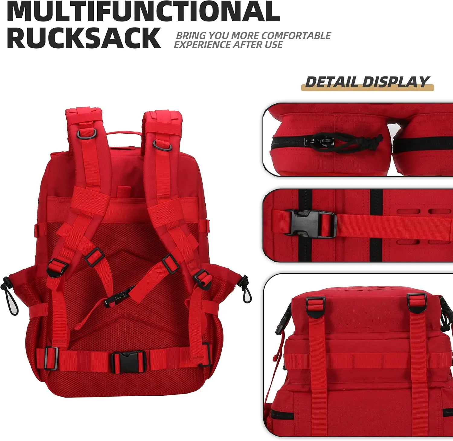 Military Tactical Backpacks Molle Army Assault Pack Hydration Pack Waist Belt Tactical Daypack Molle Hiking Packs (Model2-Red)