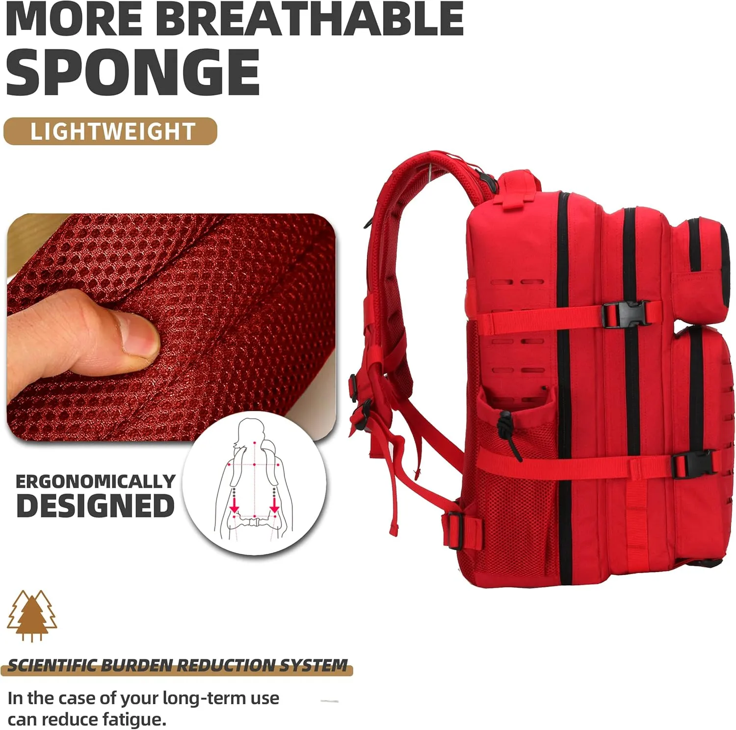 Military Tactical Backpacks Molle Army Assault Pack Hydration Pack Waist Belt Tactical Daypack Molle Hiking Packs (Model2-Red)
