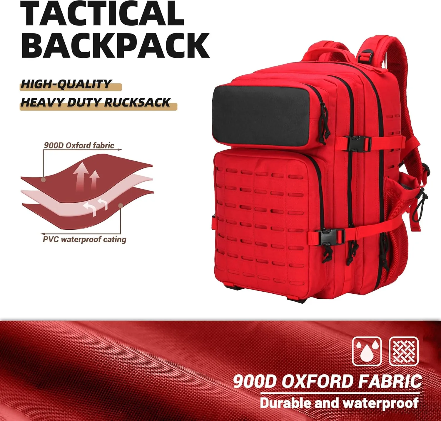 Military Tactical Backpacks Molle Army Assault Pack Hydration Pack Waist Belt Tactical Daypack Molle Hiking Packs (Model2-Red)