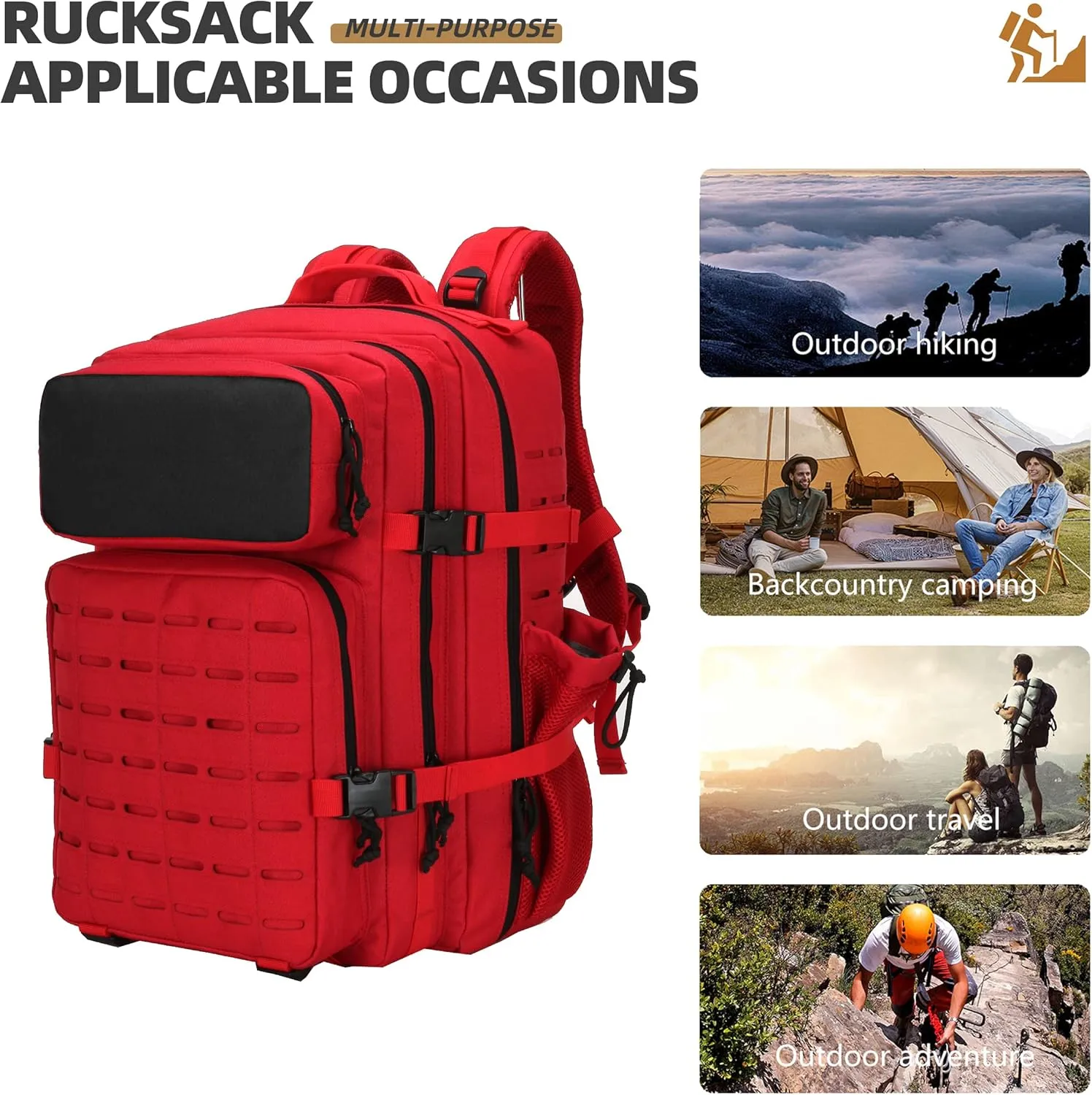 Military Tactical Backpacks Molle Army Assault Pack Hydration Pack Waist Belt Tactical Daypack Molle Hiking Packs (Model2-Red)