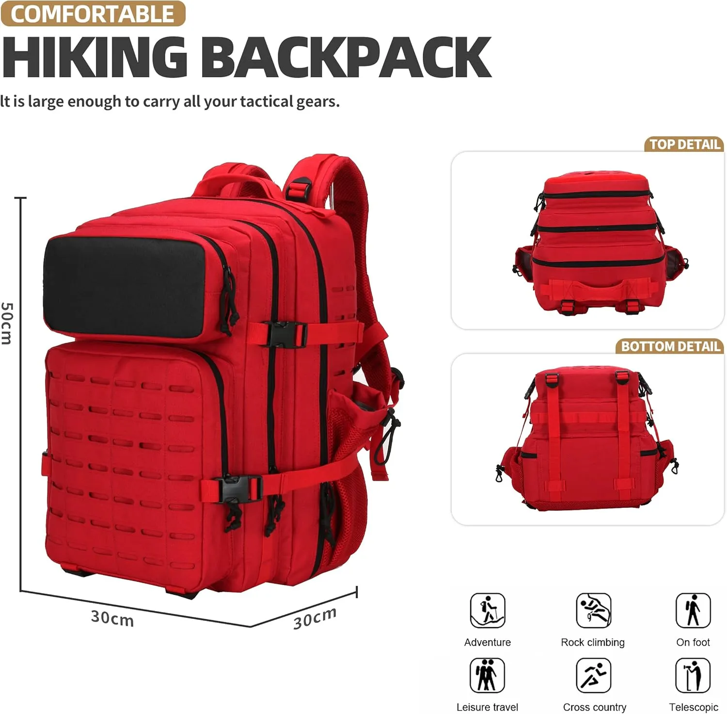 Military Tactical Backpacks Molle Army Assault Pack Hydration Pack Waist Belt Tactical Daypack Molle Hiking Packs (Model2-Red)