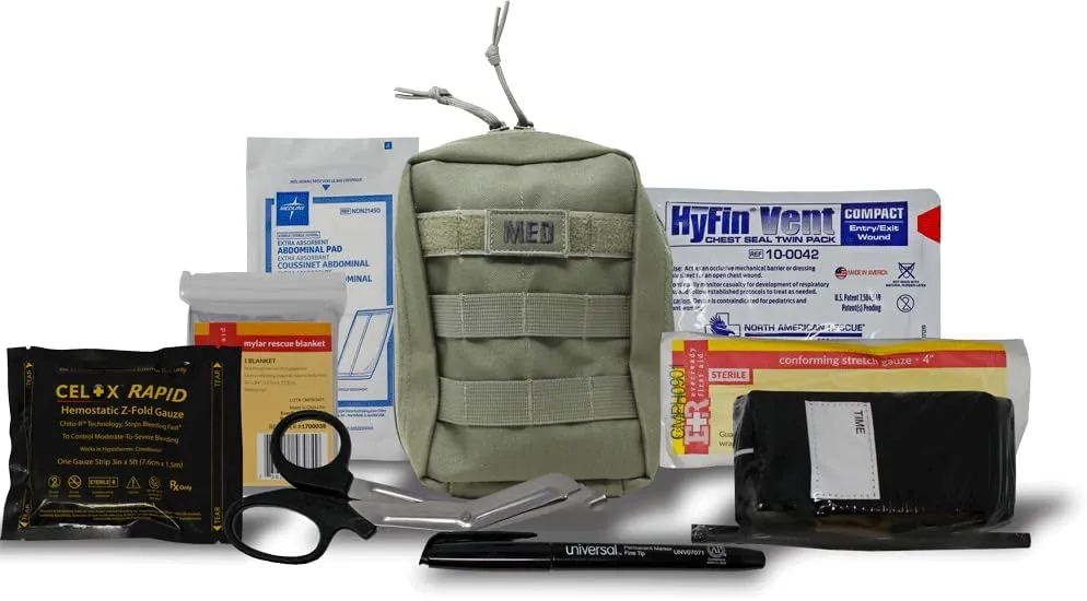 Military Trauma First Aid Stop Bleeding Kit with Celox Hemostatic First Aid Gauze and Tourniquet - Tactical Molle IFAK EMT for Trauma Wound Care