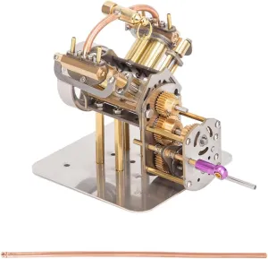 Mini Engine Model Kit That Runs, V4-Steam Engine Model with Reverse Gearbox for Steam Ship Models, Car Models, Small Generators Models (Without Boiler)