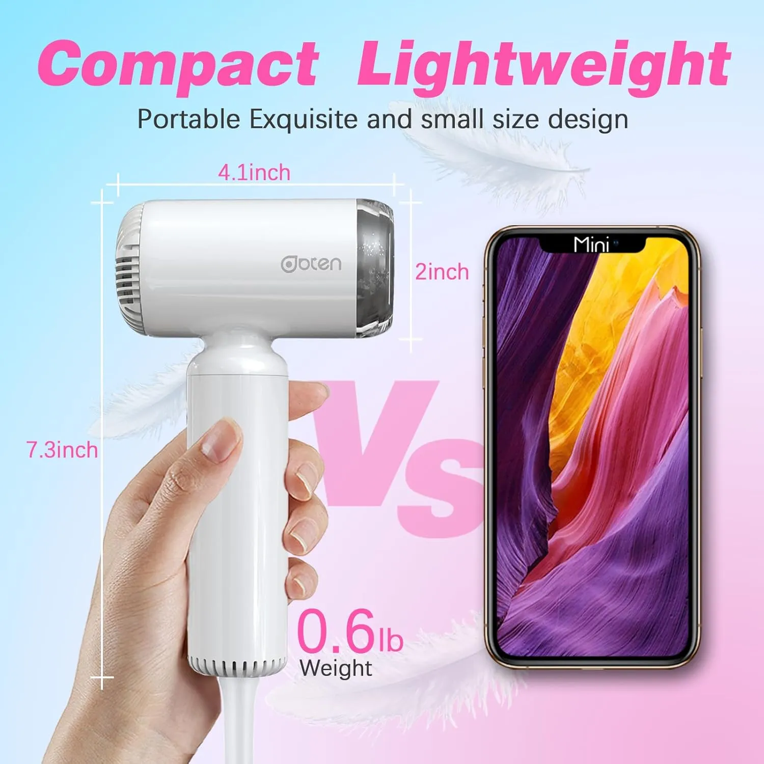 Mini Hair Dryer, High-Speed Blow Dryer with 110,000RPM Brushless Motor, Magnetic Diffuser, Negative Ionic Technology for Fast Drying, Compact & Lightweight for Home & Travel (White)